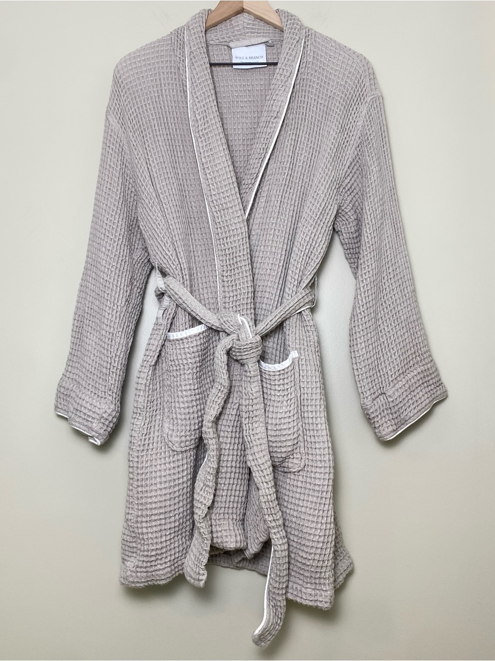 Boll & Branch Waffle Robe Pewter Gray White Women's Large Organic Cotton Cozy